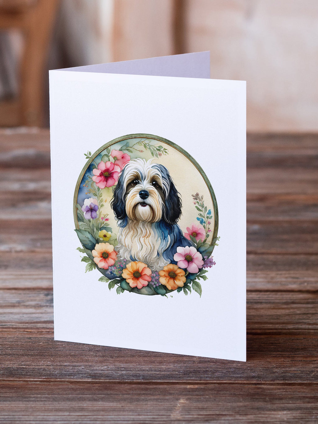 Havanese and Flowers Greeting Cards Pack of 8 Blank Cards with Envelopes Whimsical A7 Size 5x7