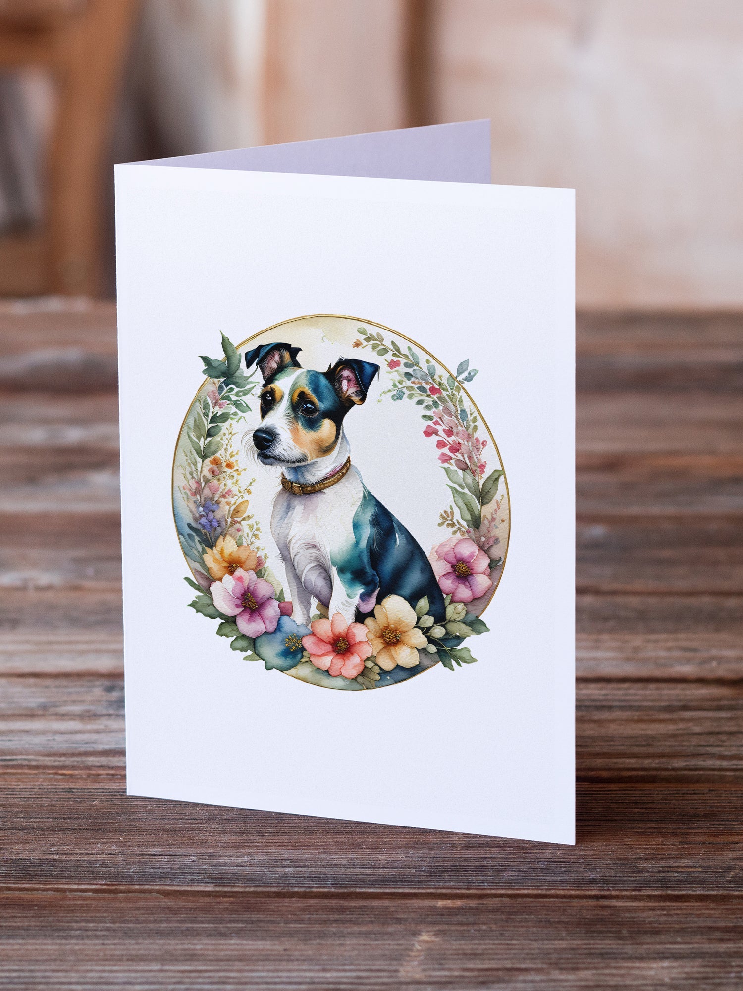 Jack Russell Terrier and Flowers Greeting Cards Pack of 8 Blank Cards with Envelopes Whimsical A7 Size 5x7