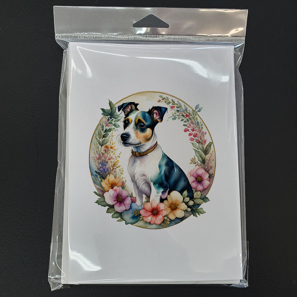 Jack Russell Terrier and Flowers Greeting Cards Pack of 8 Blank Cards with Envelopes Whimsical A7 Size 5x7