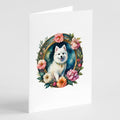 Japanese Spitz and Flowers Greeting Cards Pack of 8 Blank Cards with Envelopes Whimsical A7 Size 5x7