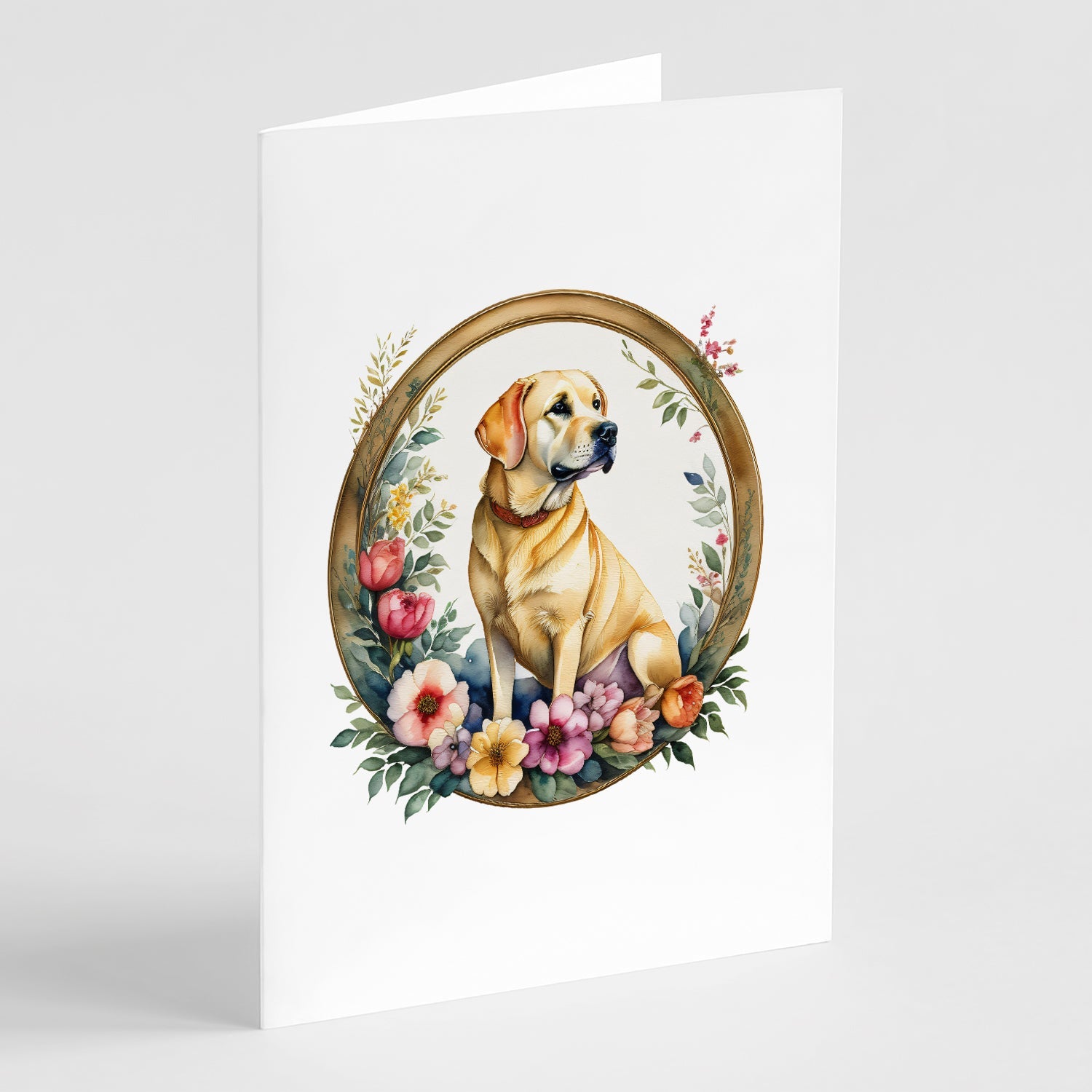 Yellow Labrador Retriever and Flowers Greeting Cards Pack of 8 Blank Cards with Envelopes Whimsical A7 Size 5x7