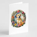 Yellow Labrador Retriever and Flowers Greeting Cards Pack of 8 Blank Cards with Envelopes Whimsical A7 Size 5x7
