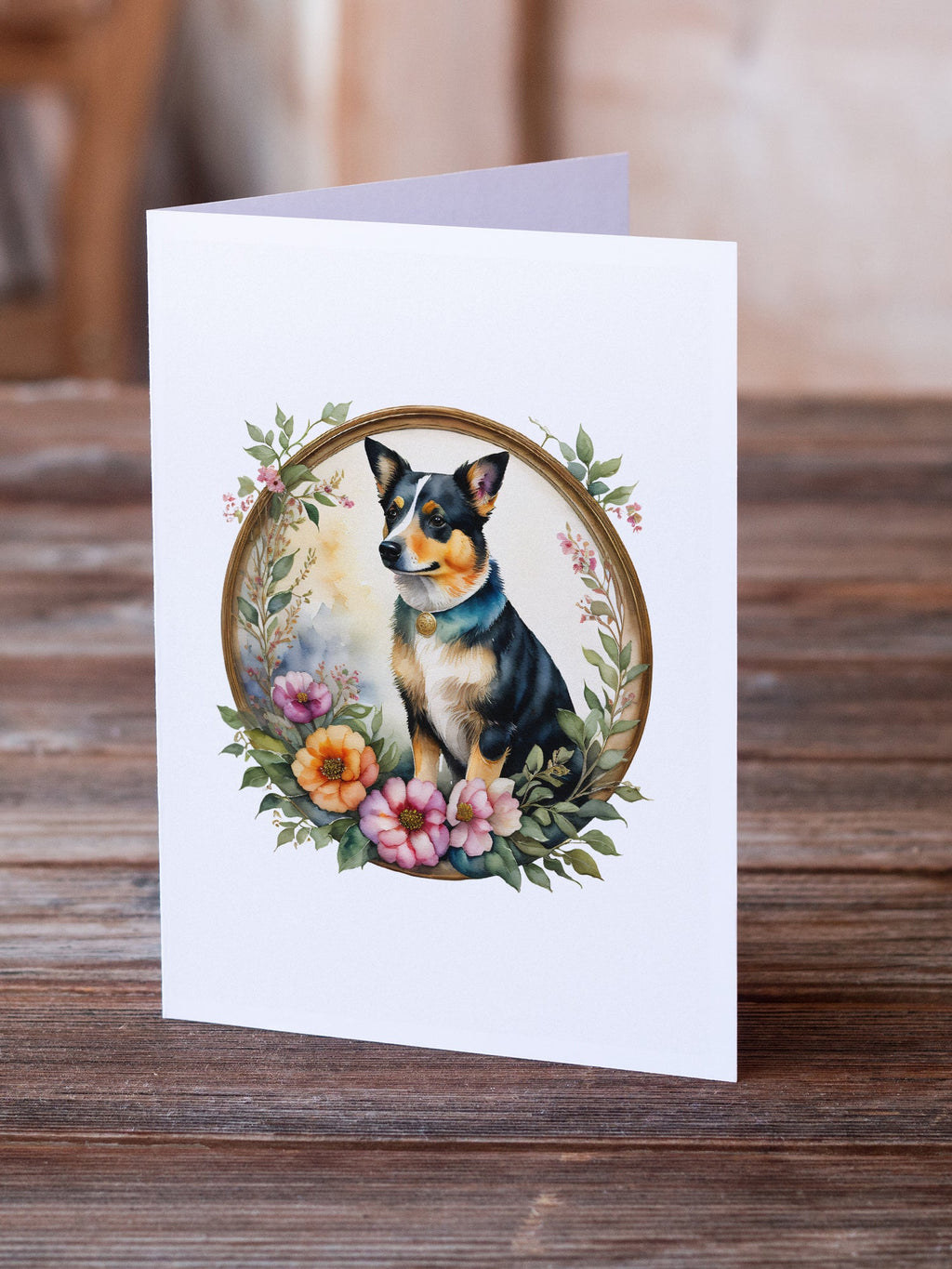 Lancashire Heeler and Flowers Greeting Cards Pack of 8 Blank Cards with Envelopes Whimsical A7 Size 5x7