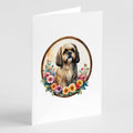 Lhasa Apso and Flowers Greeting Cards Pack of 8 Blank Cards with Envelopes Whimsical A7 Size 5x7