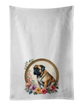 Mastiff and Flowers Kitchen Towel Set of 2 White Dish Towels Decorative Bathroom Hand towel for Hand, Face, Hair, Yoga, Tea, Dishcloth, 19 X 28", White