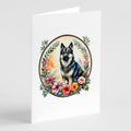 Norwegian Elkhound and Flowers Greeting Cards Pack of 8 Blank Cards with Envelopes Whimsical A7 Size 5x7