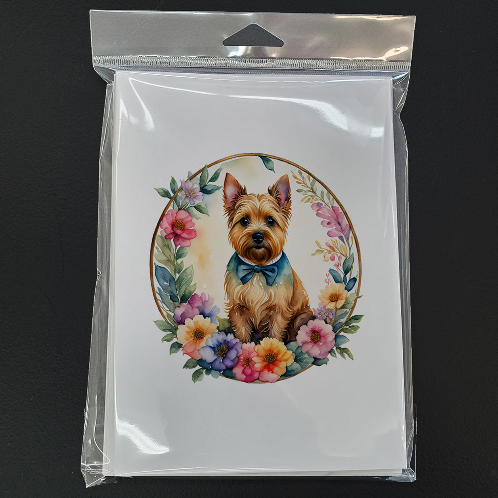 Norwich Terrier and Flowers Greeting Cards Pack of 8 Blank Cards with Envelopes Whimsical A7 Size 5x7