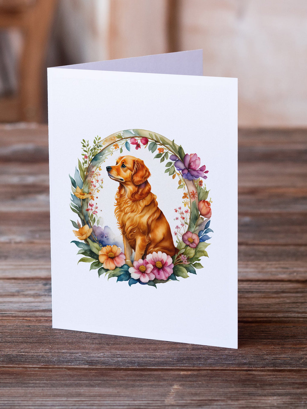 Nova Scotia Duck Tolling Retriever and Flowers Greeting Cards Pack of 8 Blank Cards with Envelopes Whimsical A7 Size 5x7