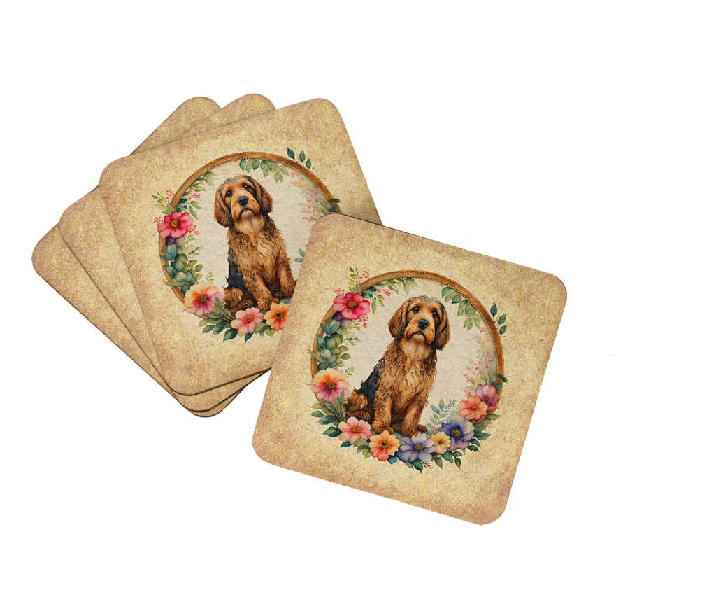 Otterhound and Flowers Foam Coasters Set of 4 Cup Coasters for Indoor Outdoor, Tabletop Protection, Anti Slip, Mouse pad Material