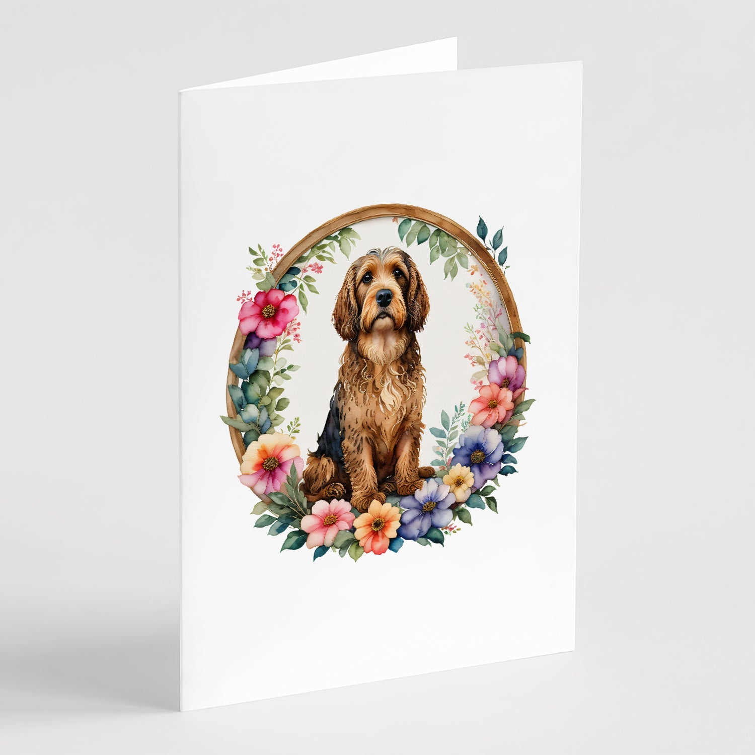 Otterhound and Flowers Greeting Cards Pack of 8 Blank Cards with Envelopes Whimsical A7 Size 5x7