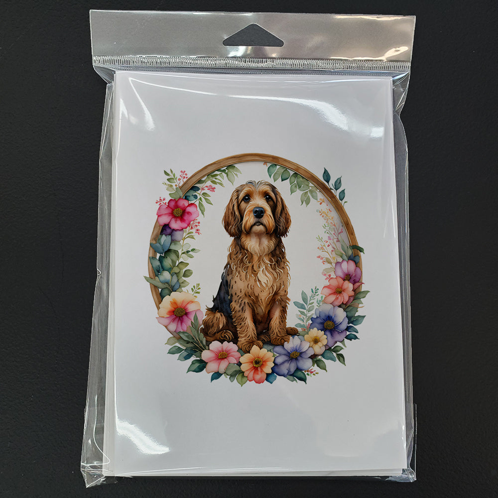 Otterhound and Flowers Greeting Cards Pack of 8 Blank Cards with Envelopes Whimsical A7 Size 5x7