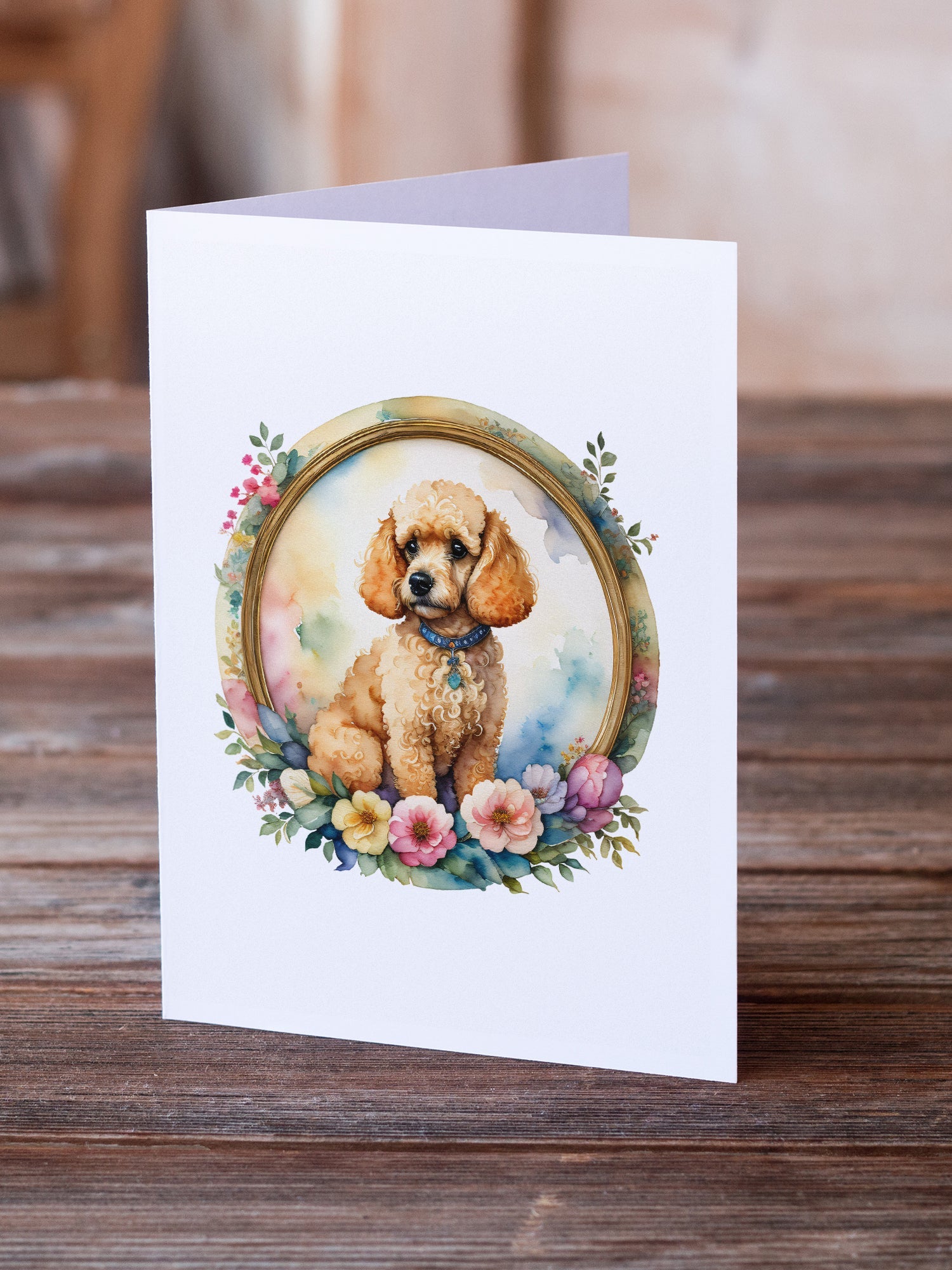 Poodle and Flowers Greeting Cards Pack of 8 Blank Cards with Envelopes Whimsical A7 Size 5x7