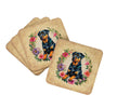 Rottweiler and Flowers Foam Coasters Set of 4 Cup Coasters for Indoor Outdoor, Tabletop Protection, Anti Slip, Mouse pad Material