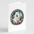 Samoyed and Flowers Greeting Cards Pack of 8 Blank Cards with Envelopes Whimsical A7 Size 5x7