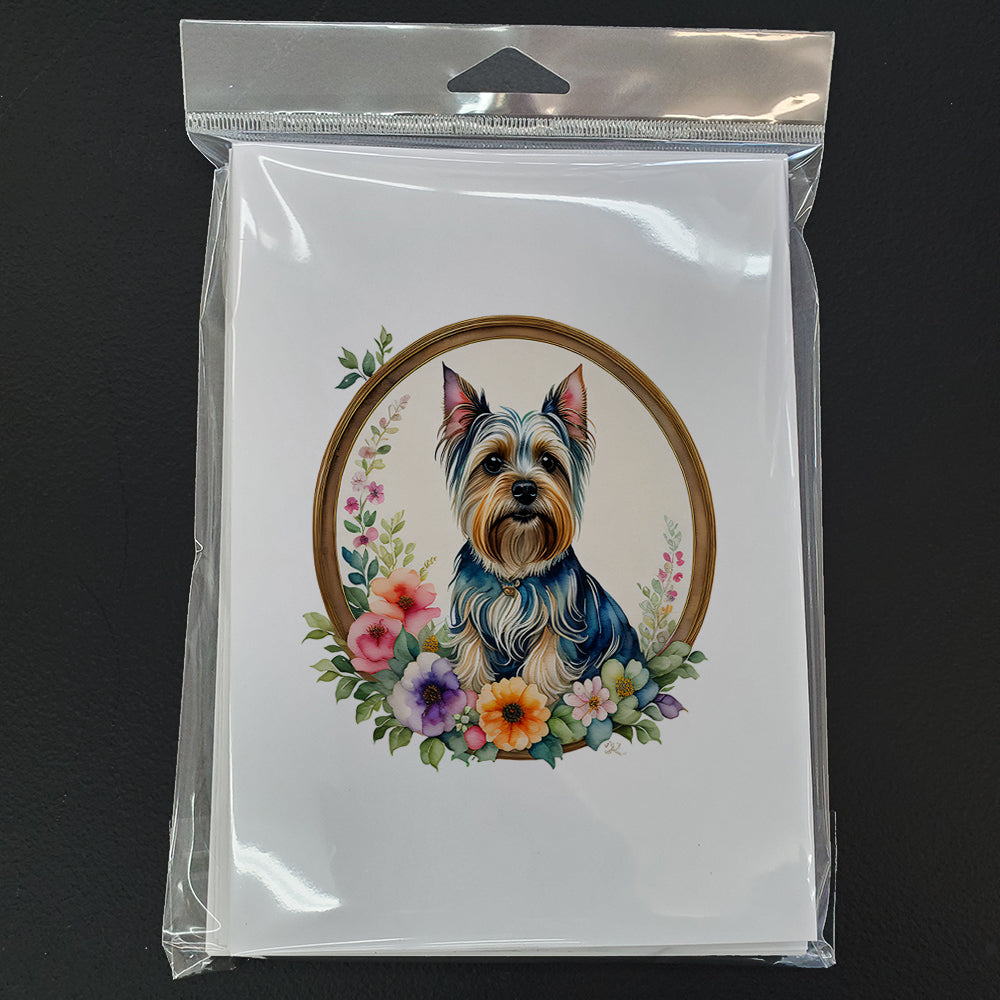 Silky Terrier and Flowers Greeting Cards Pack of 8 Blank Cards with Envelopes Whimsical A7 Size 5x7