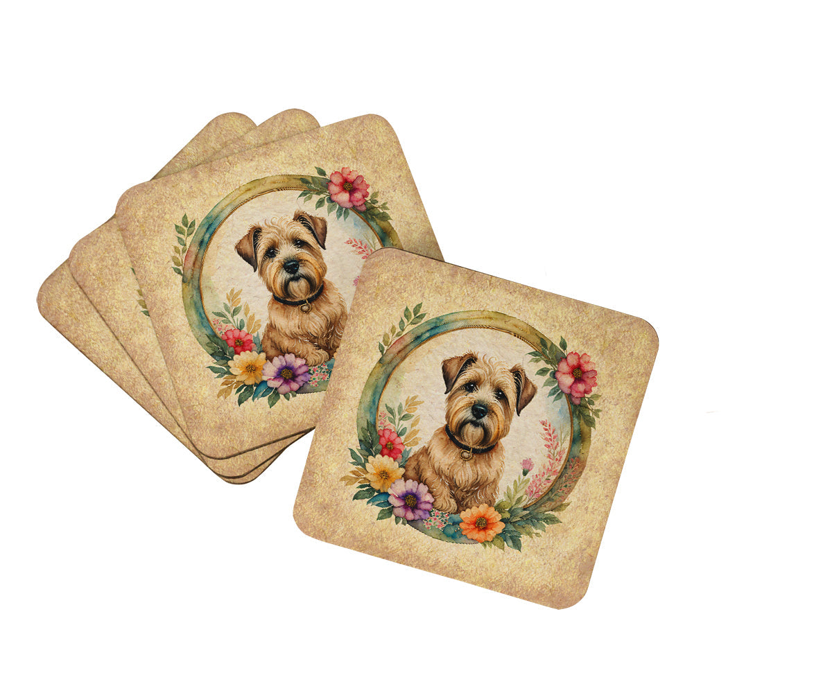 Wheaten Terrier and Flowers Foam Coasters Set of 4 Cup Coasters for Indoor Outdoor, Tabletop Protection, Anti Slip, Mouse pad Material