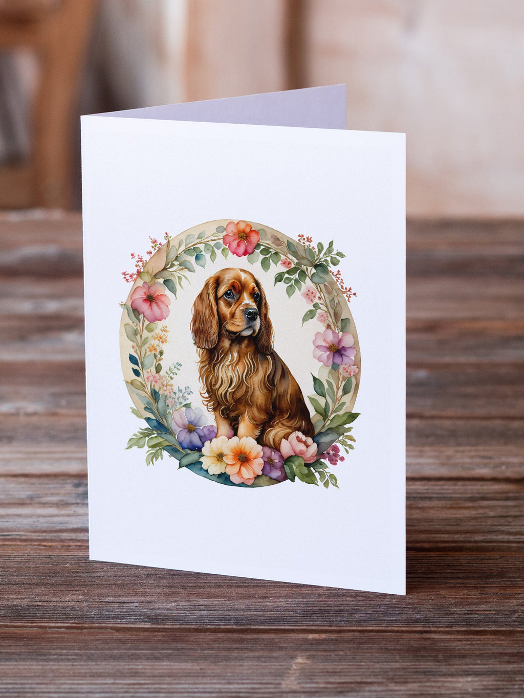 Sussex Spaniel and Flowers Greeting Cards Pack of 8 Blank Cards with Envelopes Whimsical A7 Size 5x7
