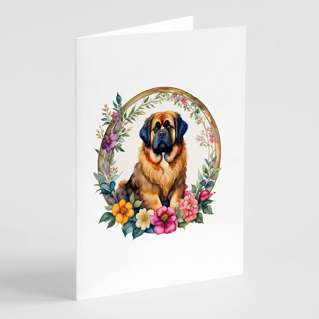 Tibetan Mastiff and Flowers Greeting Cards Pack of 8 Blank Cards with Envelopes Whimsical A7 Size 5x7