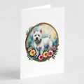 Westie and Flowers Greeting Cards Pack of 8 Blank Cards with Envelopes Whimsical A7 Size 5x7