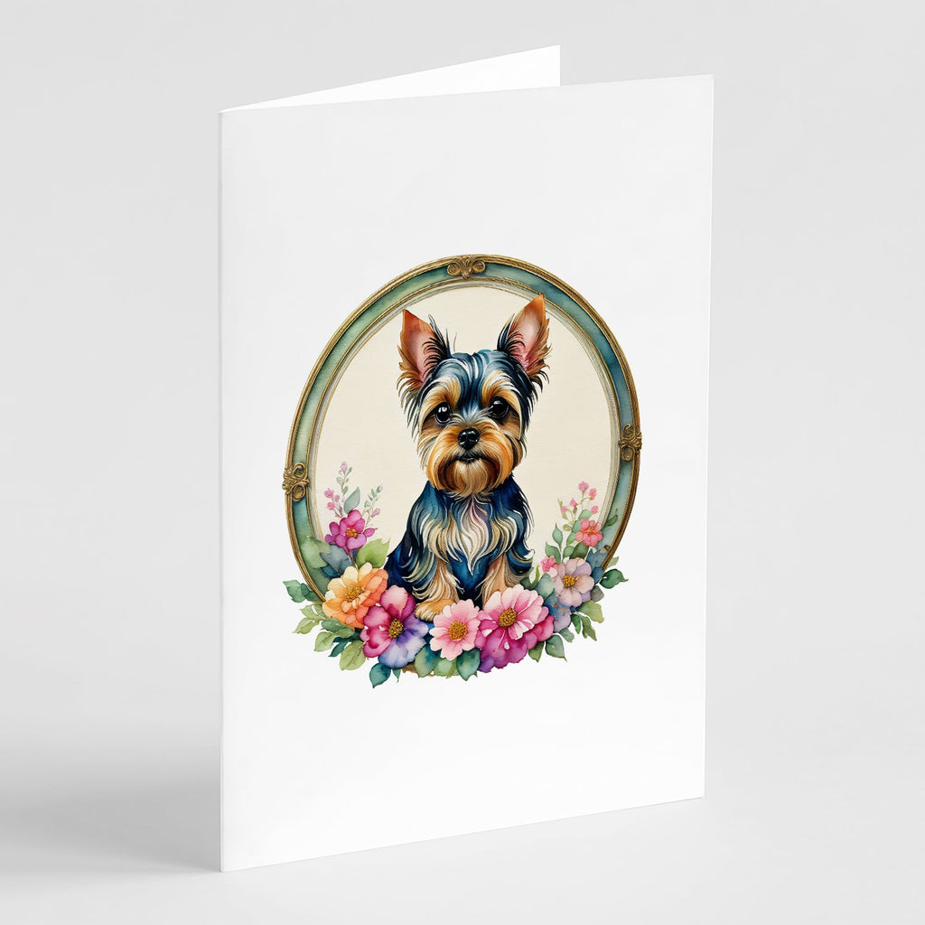 Yorkshire Terrier and Flowers Greeting Cards Pack of 8 Blank Cards with Envelopes Whimsical A7 Size 5x7
