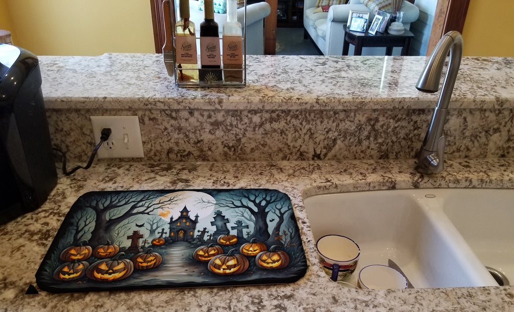 Graveyard Spooky Halloween Dish Drying Mat Absorbent Dish Drying Mat Pad for Kitchen Counter Dish Drainer Mat for Countertop, 14 x 21", Multicolor