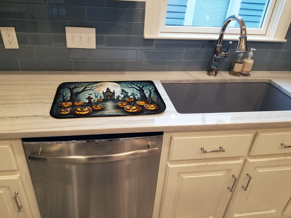 Graveyard Spooky Halloween Dish Drying Mat Absorbent Dish Drying Mat Pad for Kitchen Counter Dish Drainer Mat for Countertop, 14 x 21", Multicolor