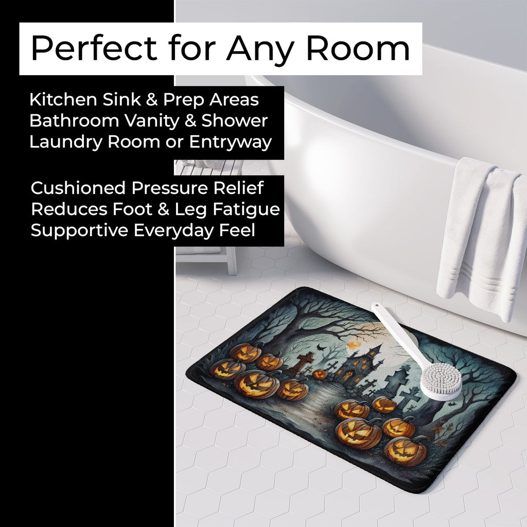 Graveyard Spooky Halloween Memory Foam Kitchen Mat Machine Washable Anti-Fatigue Cushion Comfort Bath or Kitchen Rug