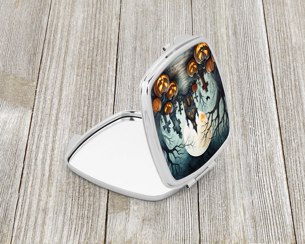 Graveyard Spooky Halloween Compact Mirror Decorative Travel Makeup Mirror for Women Girls Gifts Pocket Makeup Mirror Folding Handheld
