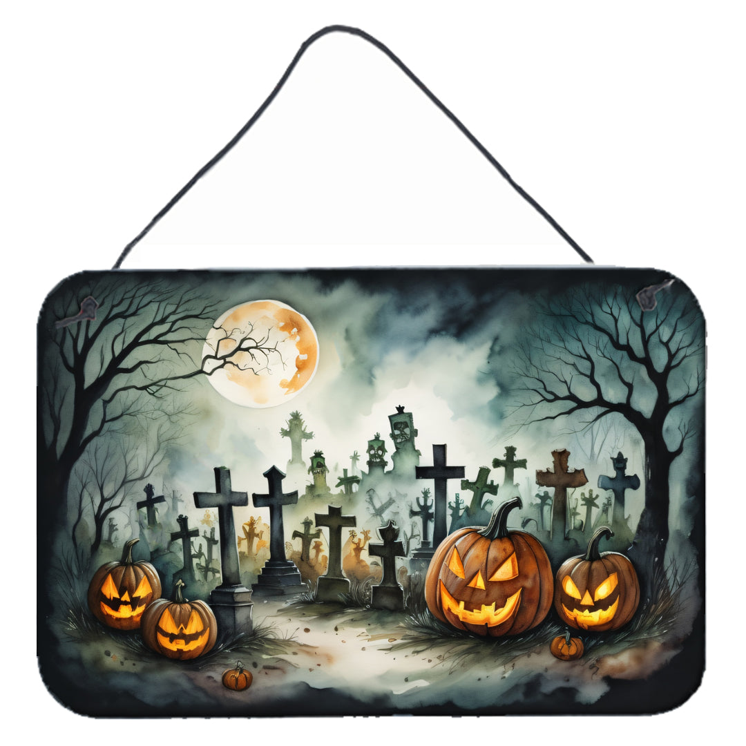 Graveyard Spooky Halloween Wall or Door Hanging Prints Aluminum Metal Sign Kitchen Wall Bar Bathroom Plaque Home Decor, 8HX12W, Multicolor