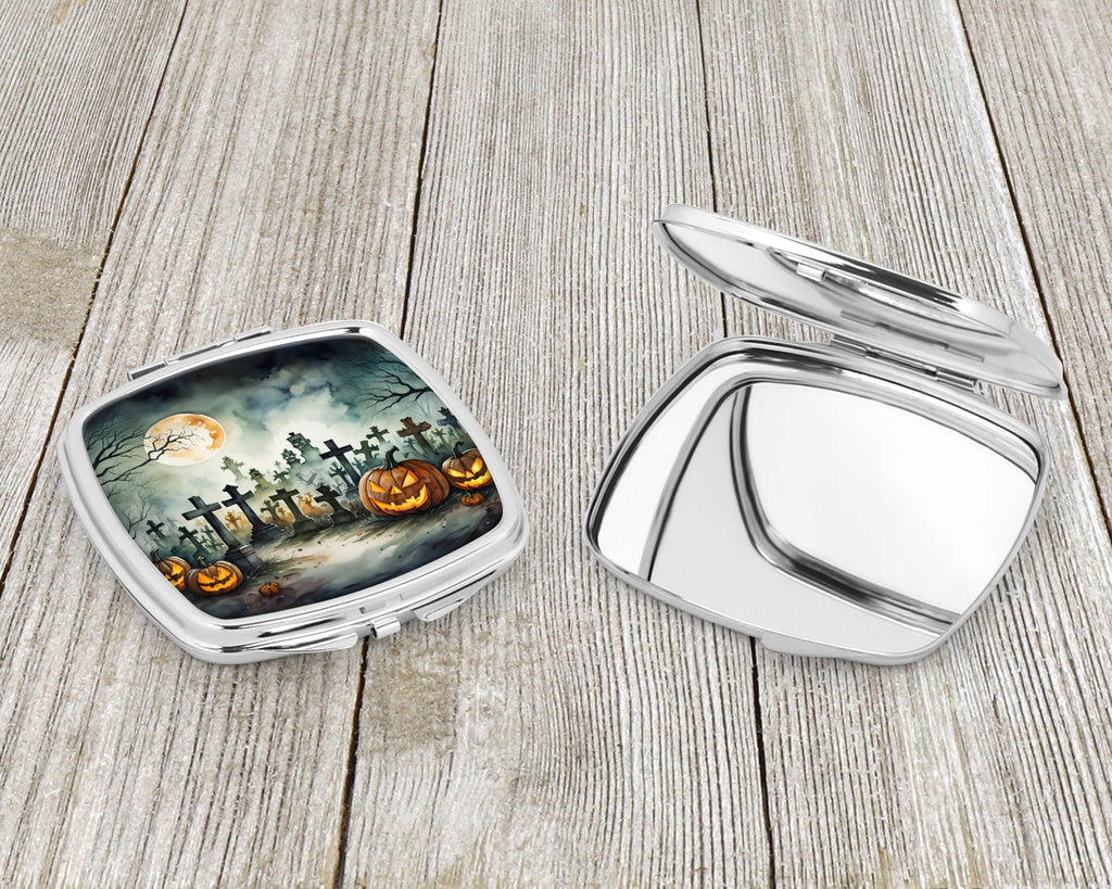 Graveyard Spooky Halloween Compact Mirror Decorative Travel Makeup Mirror for Women Girls Gifts Pocket Makeup Mirror Folding Handheld