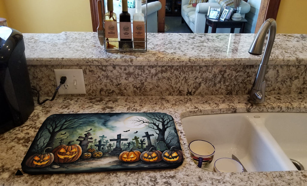 Graveyard Spooky Halloween Dish Drying Mat Absorbent Dish Drying Mat Pad for Kitchen Counter Dish Drainer Mat for Countertop, 14 x 21", Multicolor