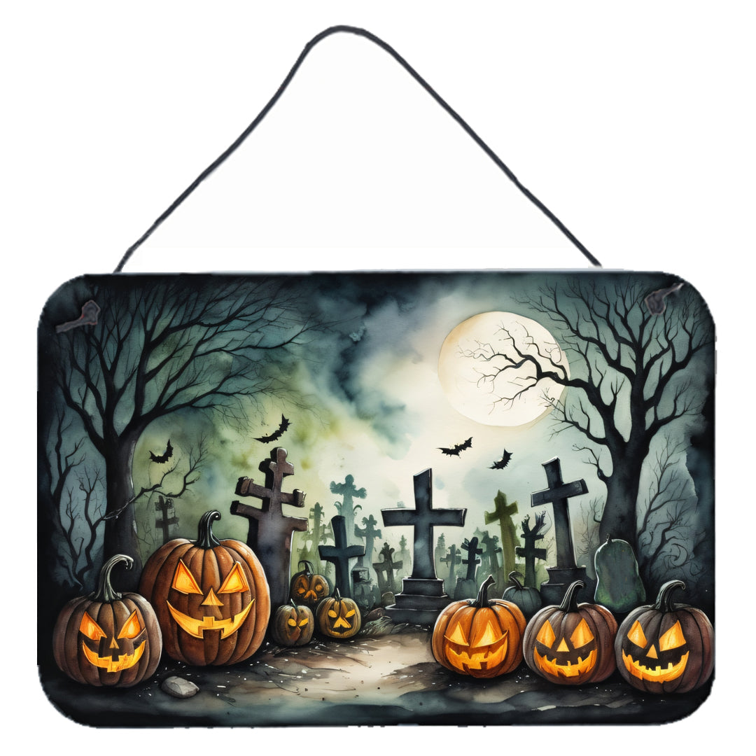 Graveyard Spooky Halloween Wall or Door Hanging Prints Aluminum Metal Sign Kitchen Wall Bar Bathroom Plaque Home Decor, 8HX12W, Multicolor