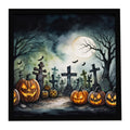 Graveyard Spooky Halloween Framed Metal Print Bathroom, Kitchen, Office, Home Decor Wall Art Ready to Hang, Square, 8X8
