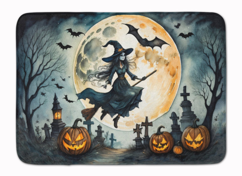 Flying Witch Spooky Halloween Memory Foam Kitchen Mat Machine Washable Anti-Fatigue Cushion Comfort Bath or Kitchen Rug