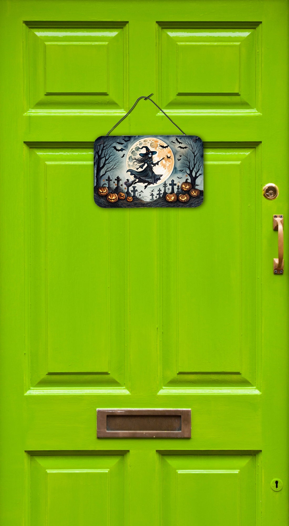 Flying Witch Spooky Halloween Wall or Door Hanging Prints Aluminum Metal Sign Kitchen Wall Bar Bathroom Plaque Home Decor, 8HX12W, Multicolor