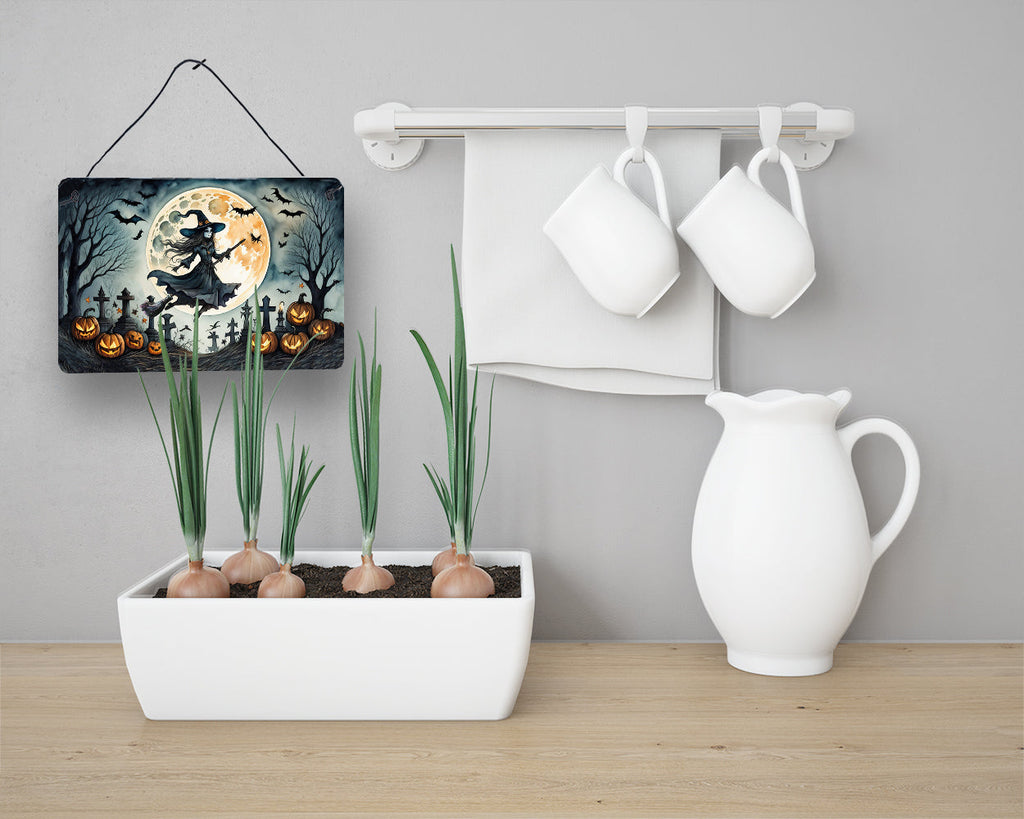 Flying Witch Spooky Halloween Wall or Door Hanging Prints Aluminum Metal Sign Kitchen Wall Bar Bathroom Plaque Home Decor, 8HX12W, Multicolor