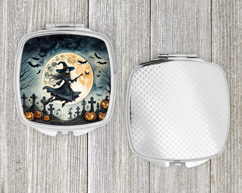 Flying Witch Spooky Halloween Compact Mirror Decorative Travel Makeup Mirror for Women Girls Gifts Pocket Makeup Mirror Folding Handheld