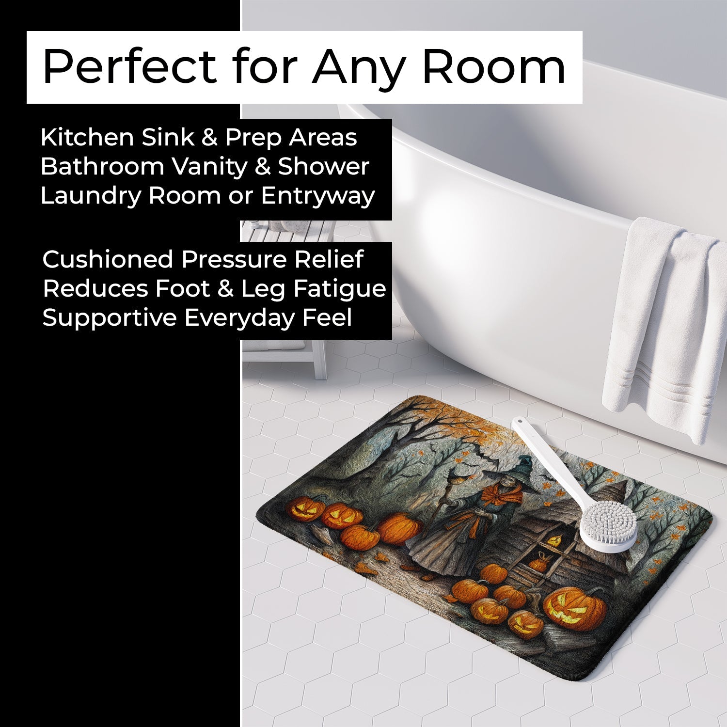 Slavic Witch Spooky Halloween Memory Foam Kitchen Mat Machine Washable Anti-Fatigue Cushion Comfort Bath or Kitchen Rug