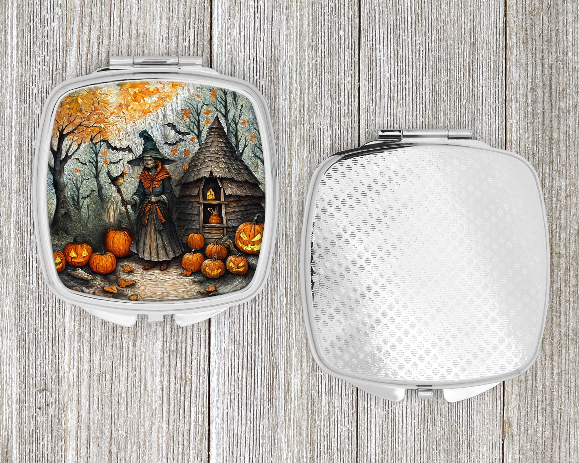 Slavic Witch Spooky Halloween Compact Mirror Decorative Travel Makeup Mirror for Women Girls Gifts Pocket Makeup Mirror Folding Handheld