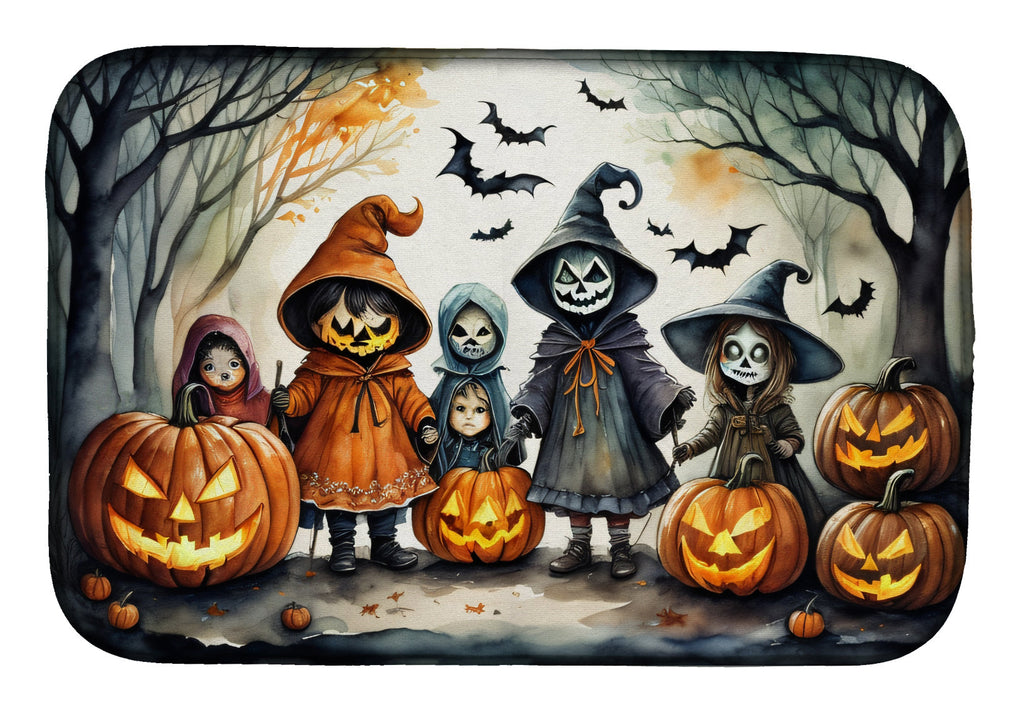 Trick or Treaters Spooky Halloween Dish Drying Mat Absorbent Dish Drying Mat Pad for Kitchen Counter Dish Drainer Mat for Countertop, 14 x 21", Multicolor