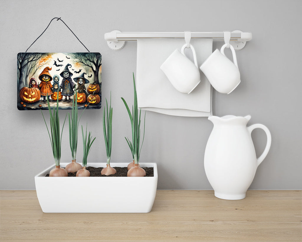 Trick or Treaters Spooky Halloween Wall or Door Hanging Prints Aluminum Metal Sign Kitchen Wall Bar Bathroom Plaque Home Decor, 8HX12W, Multicolor
