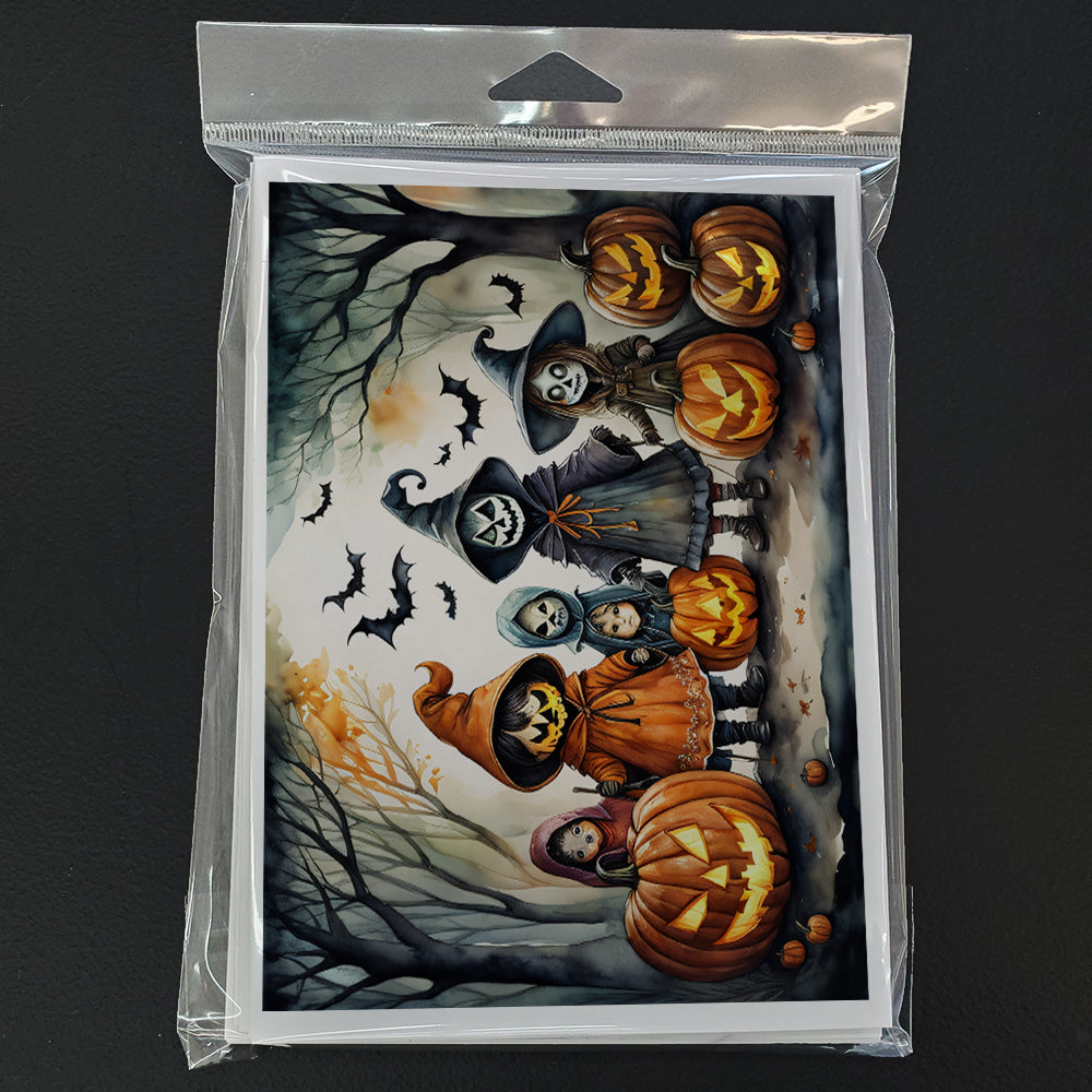 Trick or Treaters Spooky Halloween Greeting Cards Pack of 8 Blank Cards with Envelopes Whimsical A7 Size 5x7
