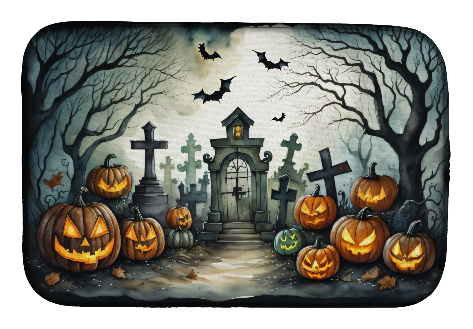 Graveyard Spooky Halloween Dish Drying Mat Absorbent Dish Drying Mat Pad for Kitchen Counter Dish Drainer Mat for Countertop, 14 x 21", Multicolor