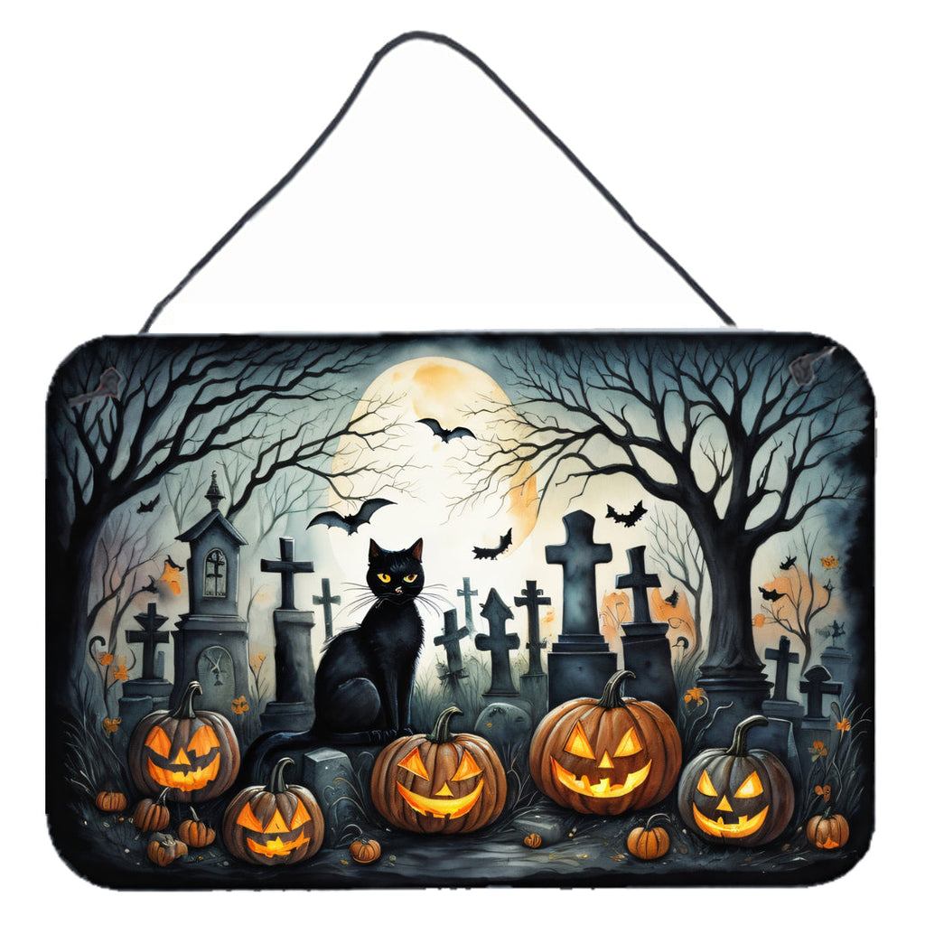 Black Cat Spooky Halloween Wall or Door Hanging Prints Aluminum Metal Sign Kitchen Wall Bar Bathroom Plaque Home Decor, 8HX12W, Multicolor