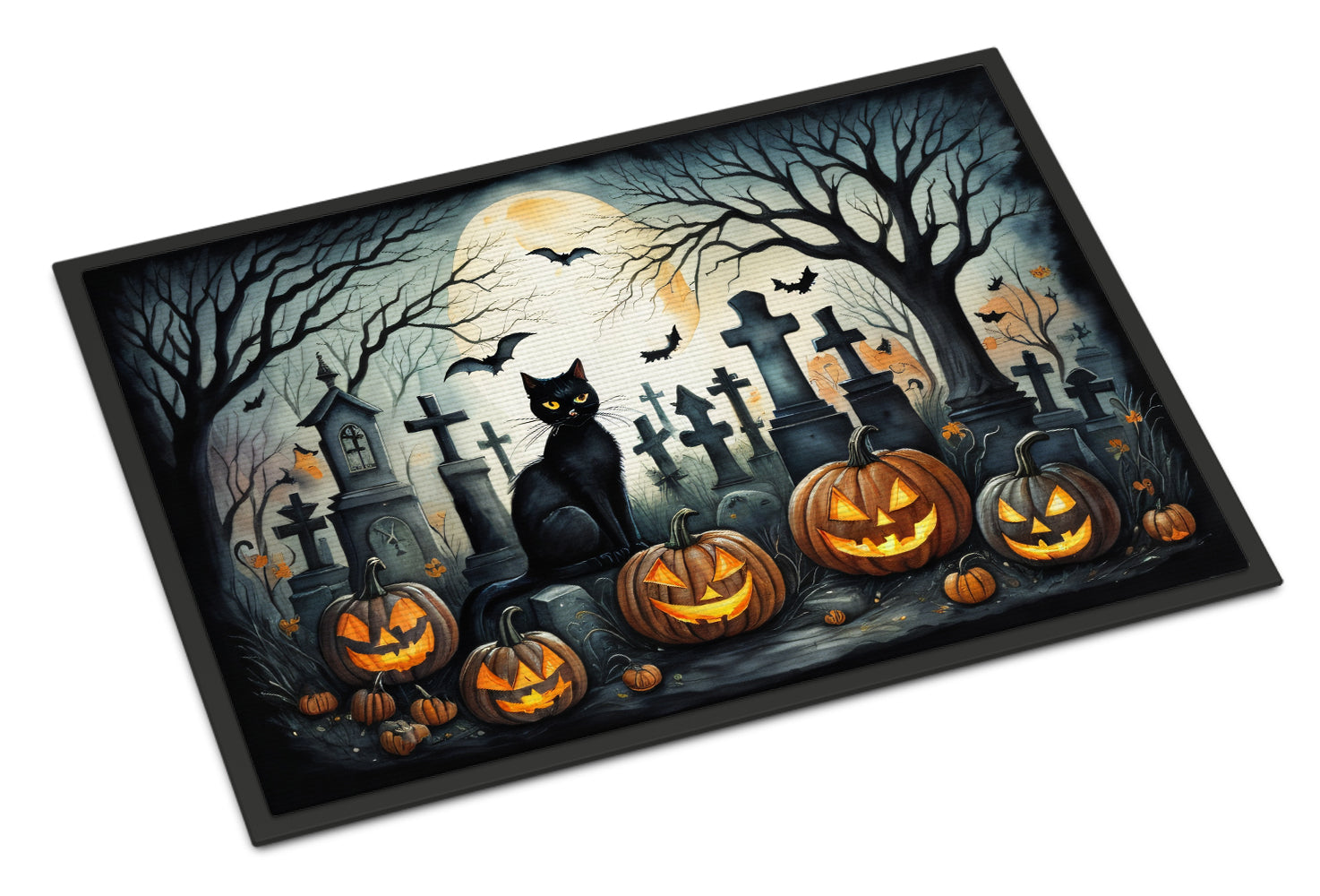 Black Cat Spooky Halloween Doormat Indoor Outdoor 18H X 27W Front Door Mat Rugs for Entryway, Non Slip Washable