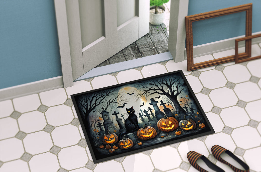Black Cat Spooky Halloween Doormat Indoor Outdoor 18H X 27W Front Door Mat Rugs for Entryway, Non Slip Washable