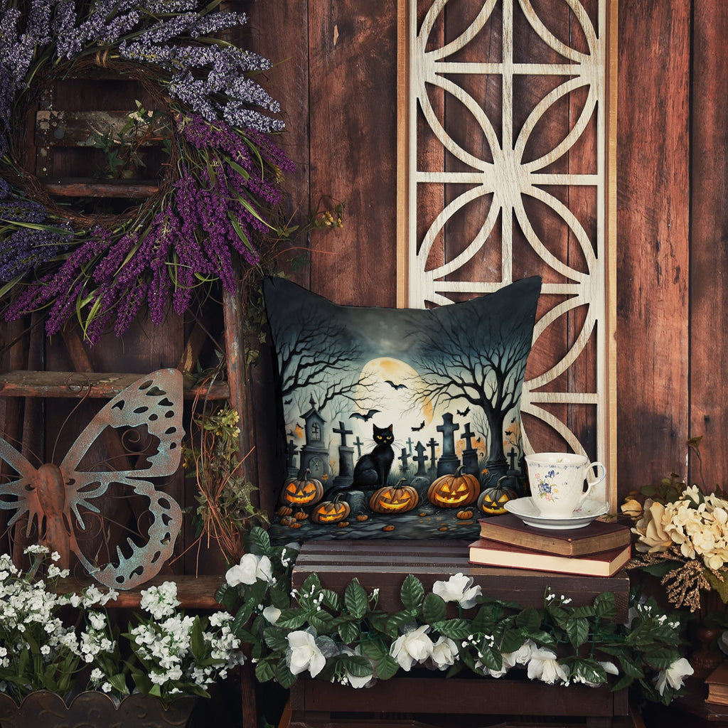 Black Cat Spooky Halloween Decorative Throw Pillow 14x14 Indoor Outdoor Accent Cushion, Fabric Cover with Insert for Sofa, Bed, Porch & Living Room
