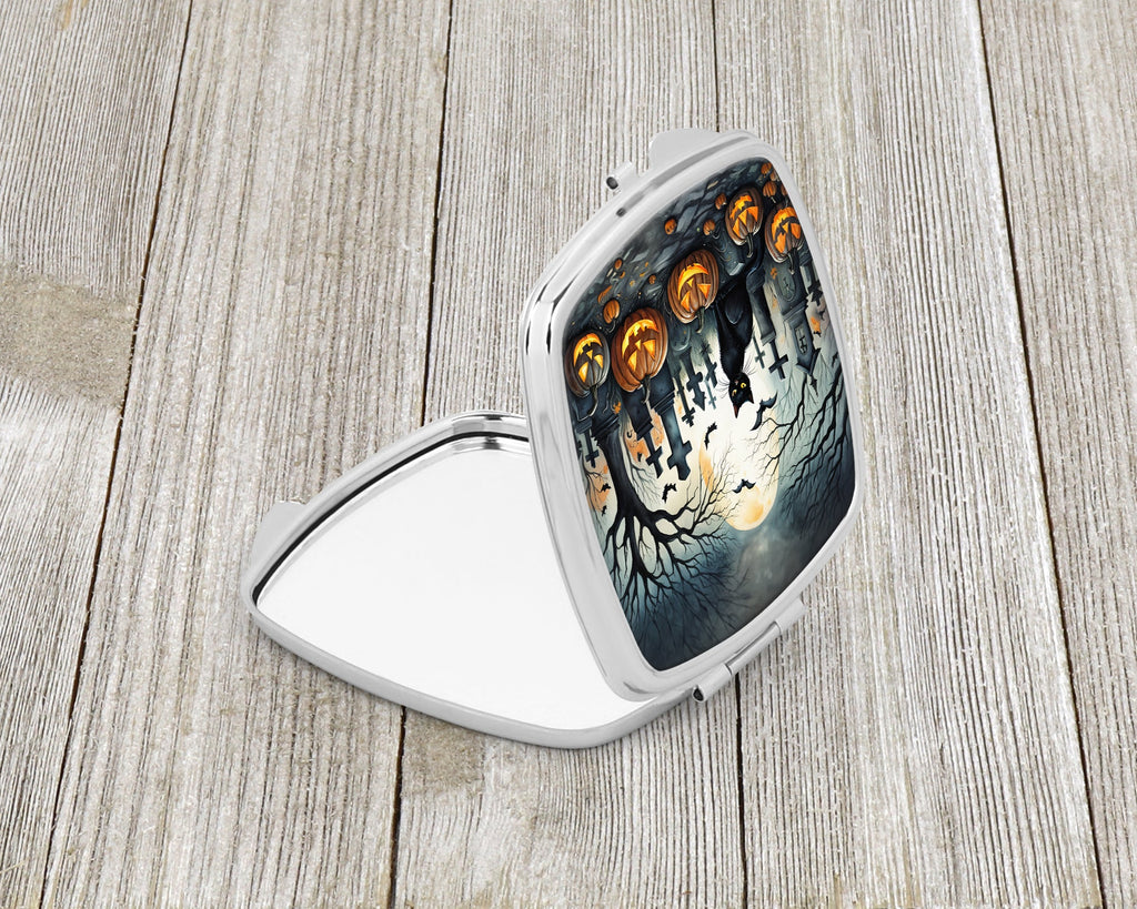 Black Cat Spooky Halloween Compact Mirror Decorative Travel Makeup Mirror for Women Girls Gifts Pocket Makeup Mirror Folding Handheld
