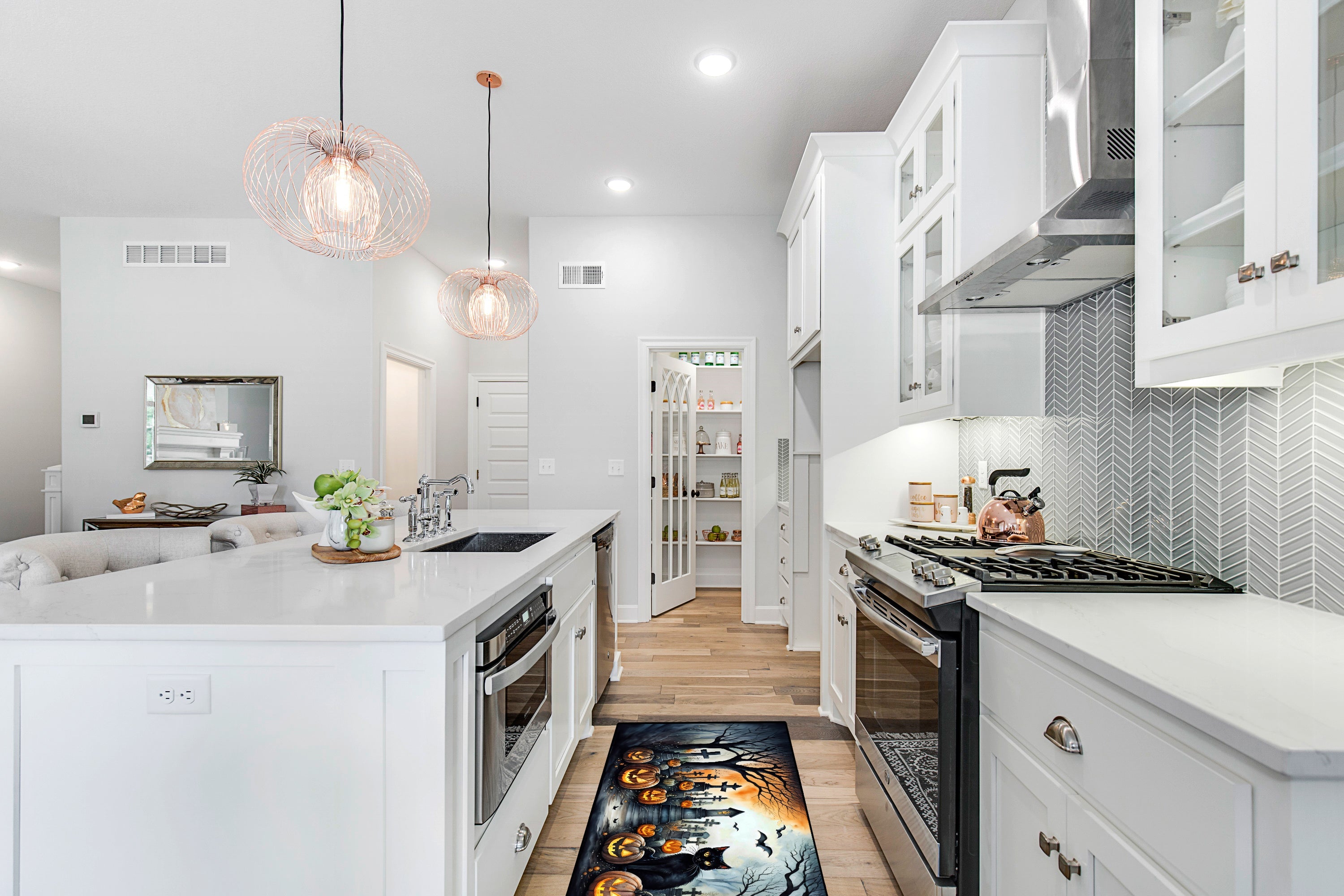 Black Cat Spooky Halloween Runner Mat 28x58 Front Door Mat Indoor Outdoor Rugs for Entryway Hallway Foyer Non Slip Washable Wide Doormat