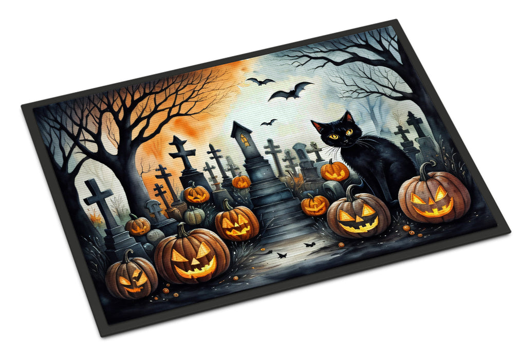 Black Cat Spooky Halloween Doormat Indoor Outdoor 18H X 27W Front Door Mat Rugs for Entryway, Non Slip Washable